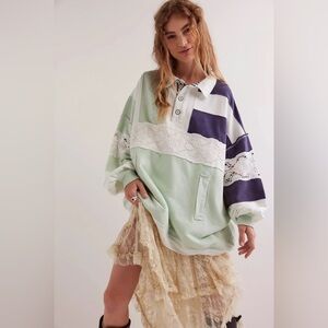 Free People We the Free American Dream Polo Pullover Sweatshirt